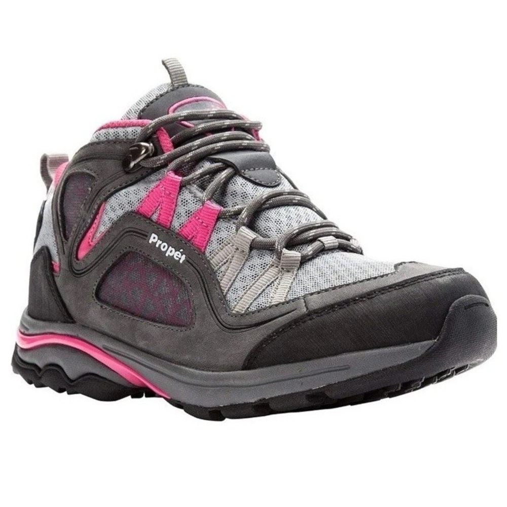 Women's Propet Peak Waterproof Hiking Boot, grey/berry mesh/nubuck, Size 6 NEW - Picture 3 of 11